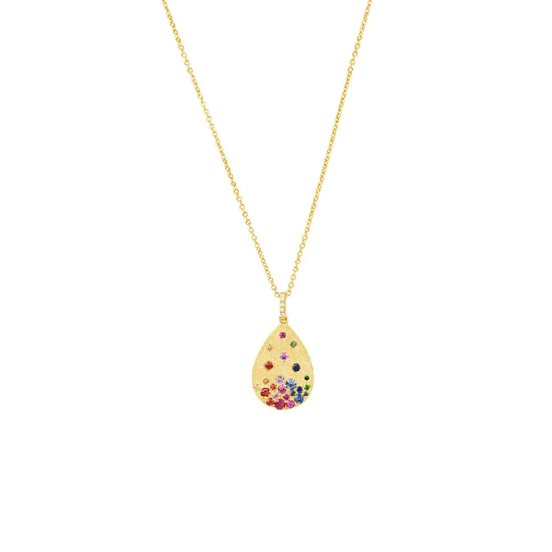 Custom gemstone drop necklaces for luxury style -14 Karat Yellow Gold Pear Shape pendant with Multi colored sapphires