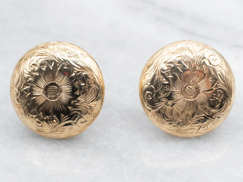 Vintage gold earrings for timeless elegance -Beautiful Engraved Gold Floral Stud Earrings