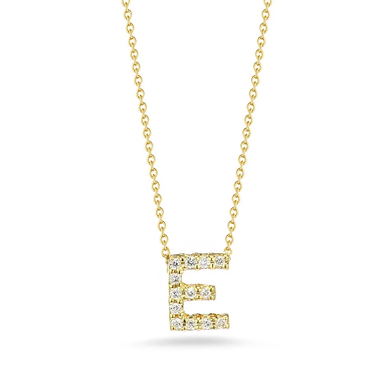 Personalized gold necklaces with initials -Love Letter Diamond Initial E Necklace in Yellow Gold