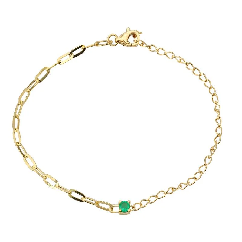 Unique wooden bracelets-14k Yellow Gold Emerald Mixed Chain Bracelet