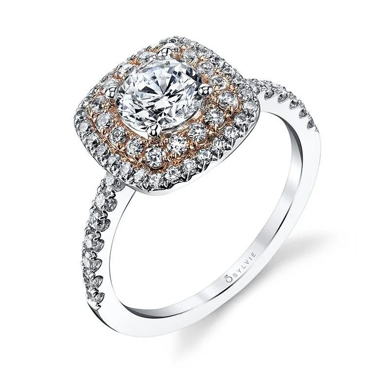 Trendy stackable rings for modern fashion -Sylvie Double Halo Engagement Ring Two Tone S1097-TT