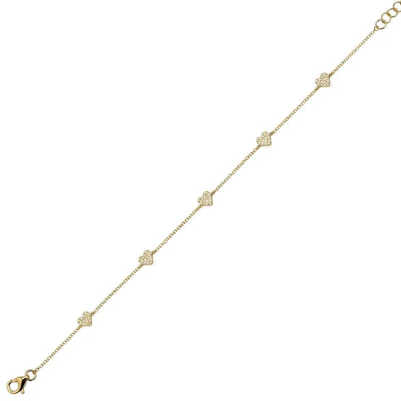 Sleek bracelets-14k Yellow Gold Five Heart Pave Diamond Bracelet