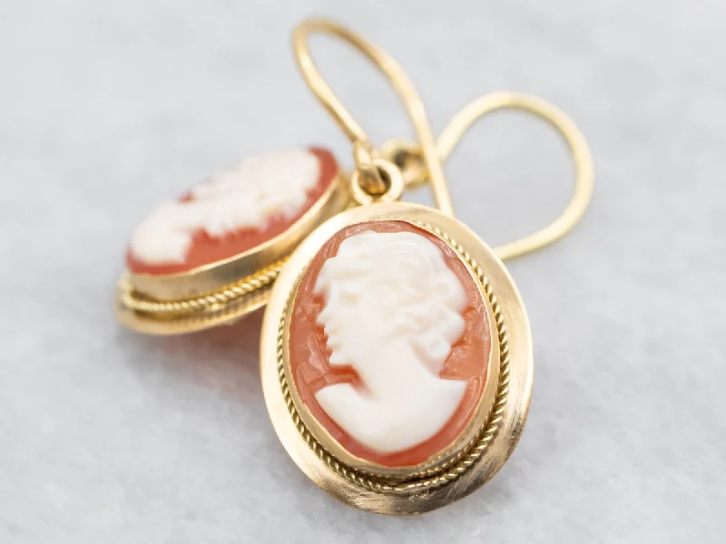 Handmade stud earrings for unique fashion -Italian Gold Cameo Drop Earrings