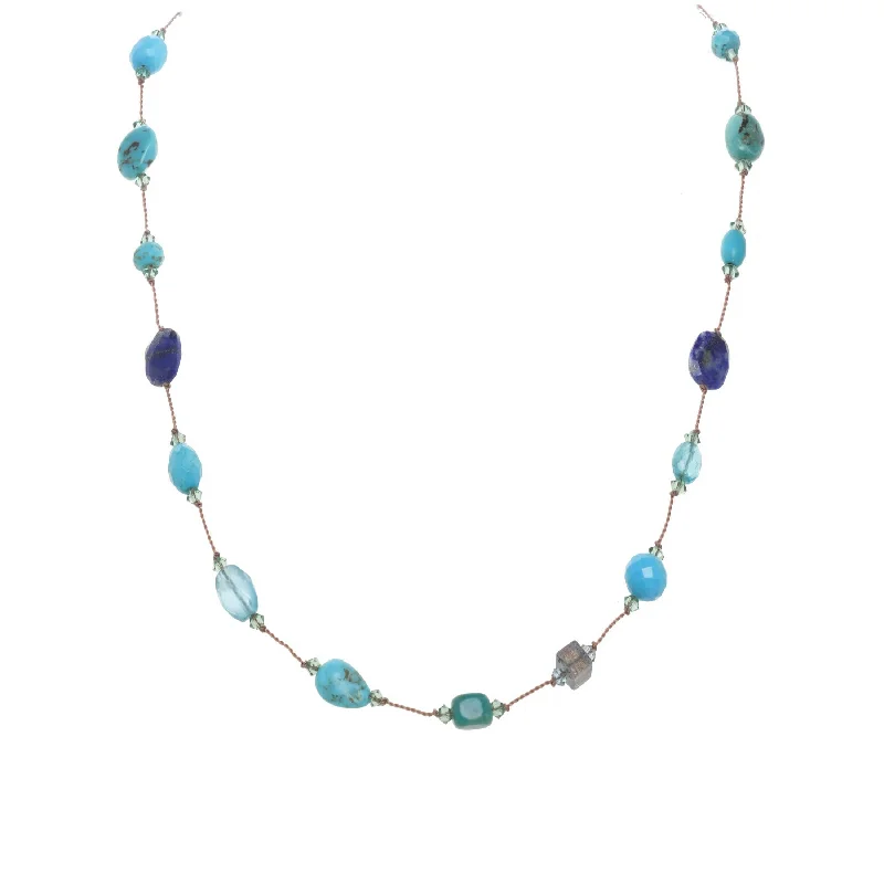 Custom-made necklaces with personalized charms -Multi Stone Blue Tone Necklace, 17 Inches, Sterling Silver