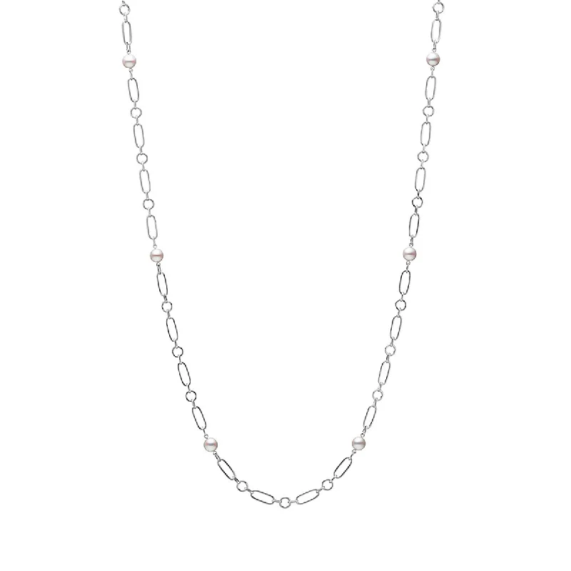 Crystal chain necklaces for elegant fashion -M Code Akoya Cultured Pearl Necklace in 18K White Gold