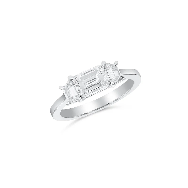 Personalized ring sets for couples -14K White Gold 1.01 CT Emerald Cut and 0.40 CT Baguette Diamond East-West Engagement Ring