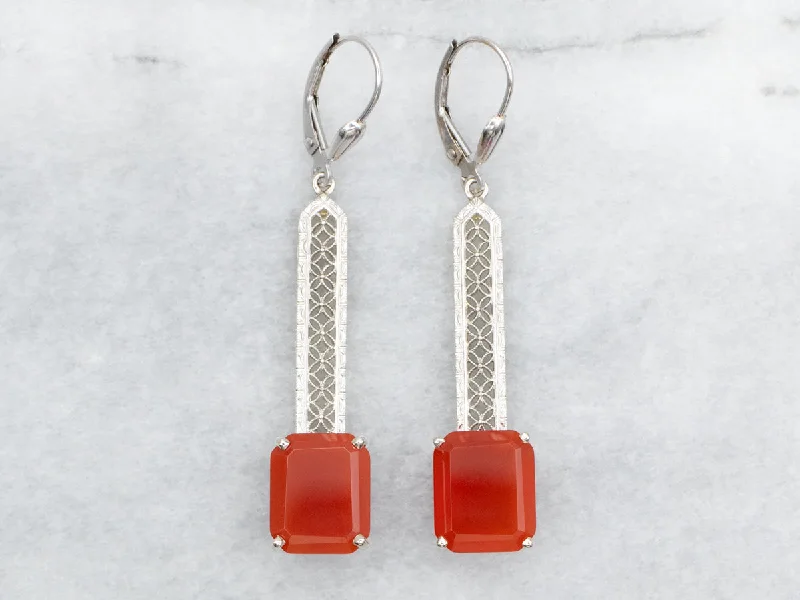 Classic pearl stud earrings for timeless beauty -Filigree Carnelian Drop Earrings