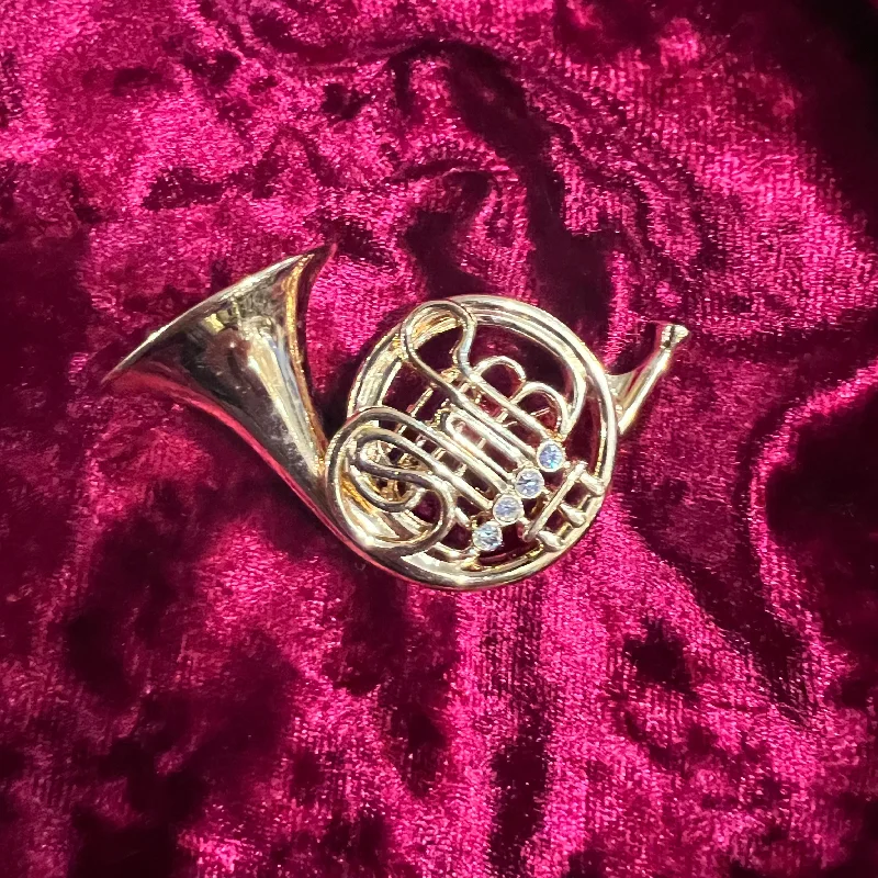 Brooch for gift-Gold French Horn Brooch  by Cabouchon