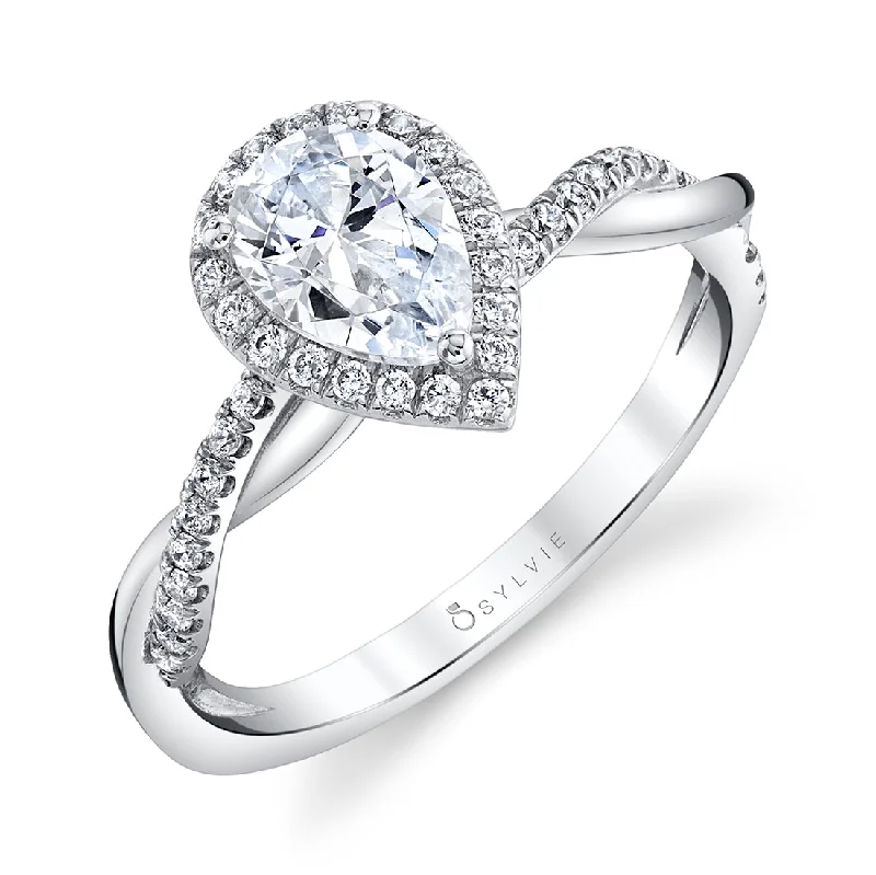 Unique vintage rings for one-of-a-kind style -Sylvie Modern Pear Shaped Engagement Ring With Halo S1724 - PS