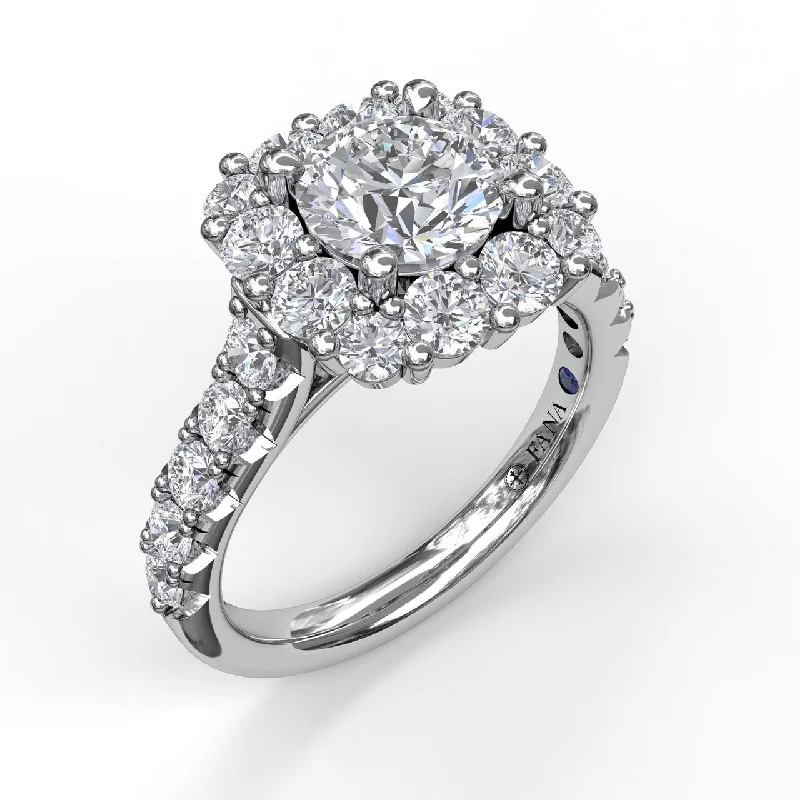 Fashionable stackable rings with different textures -Fana Large Diamond Cushion Halo Engagement Ring 3459