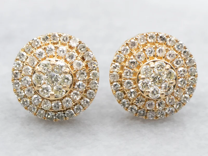 Stylish dangly earrings for evening wear -Double Halo Diamond Stud Earrings