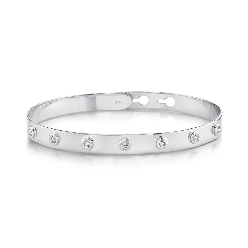 Peace bracelets-14K White Gold Diamond Bezel Latch Bangle