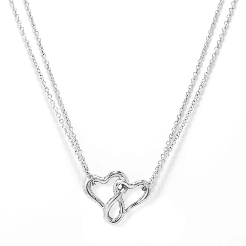 Silver necklaces for simple elegance -Happy Hearts Double Strand Necklace, 14K White Gold