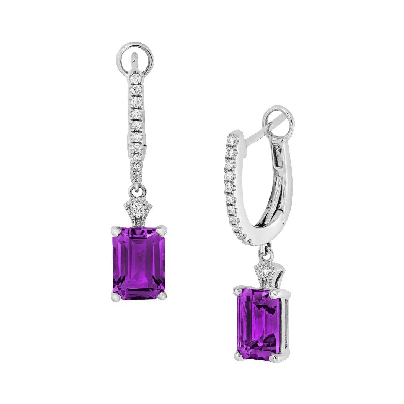 Elegant crystal drop earrings for evening looks -Amethyst & Diamond Drop Earrings