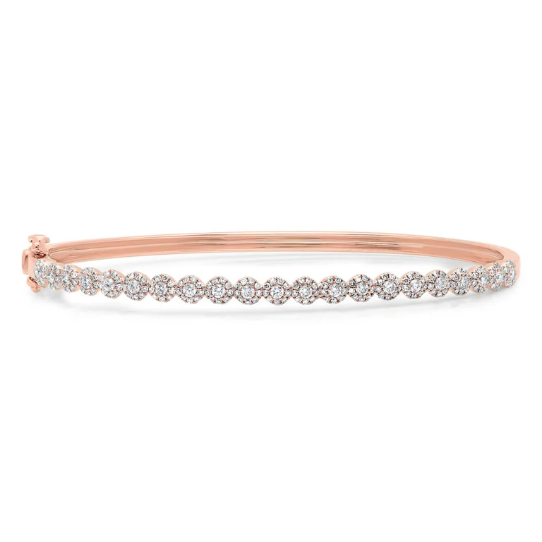 Fitness bracelets-14K Rose Gold Diamond Cluster Small Bangle