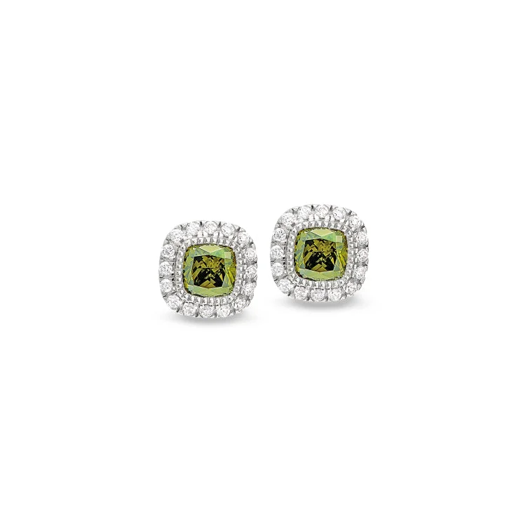 Luxury drop earrings with diamond details -Platinum Finish Sterling Silver Micropave Simulated Peridot Earrings with Simulated Diamonds