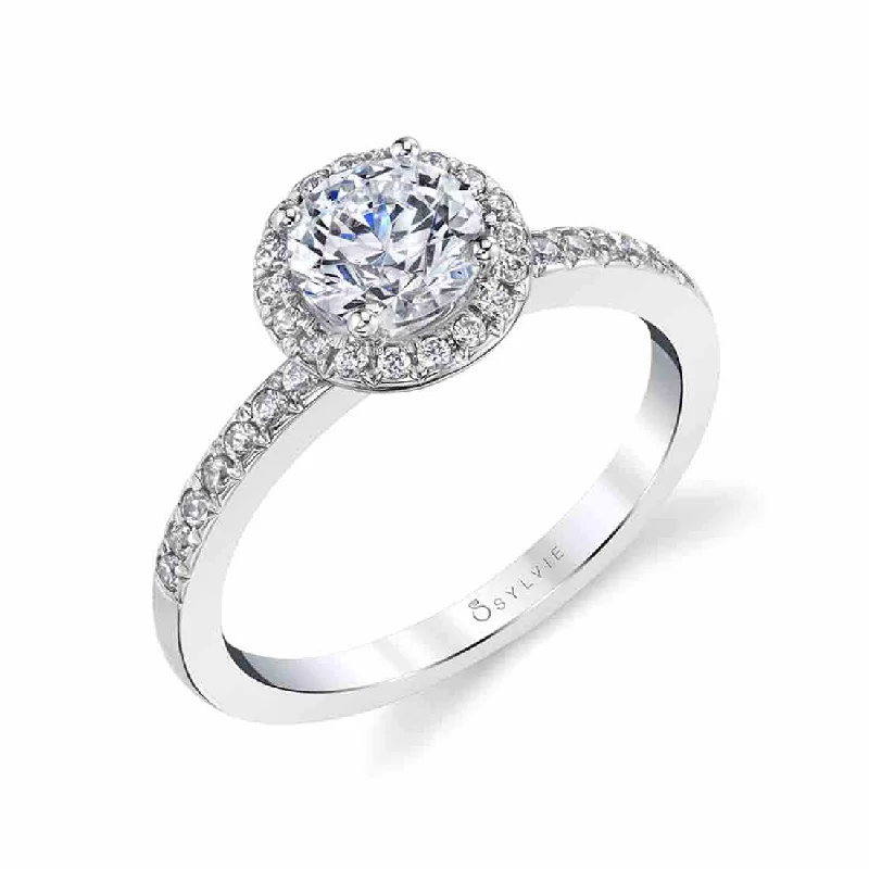 Classic diamond engagement rings for romantic proposals -Sylvie Petite Halo Engagement Ring SY691