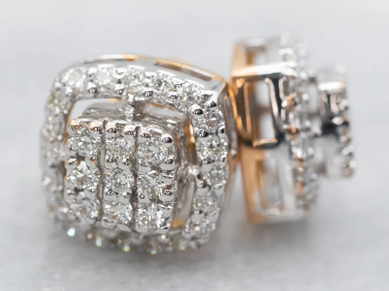 Elegant earrings with sparkling diamonds -Stunning Two Tone Diamond Stud Earrings