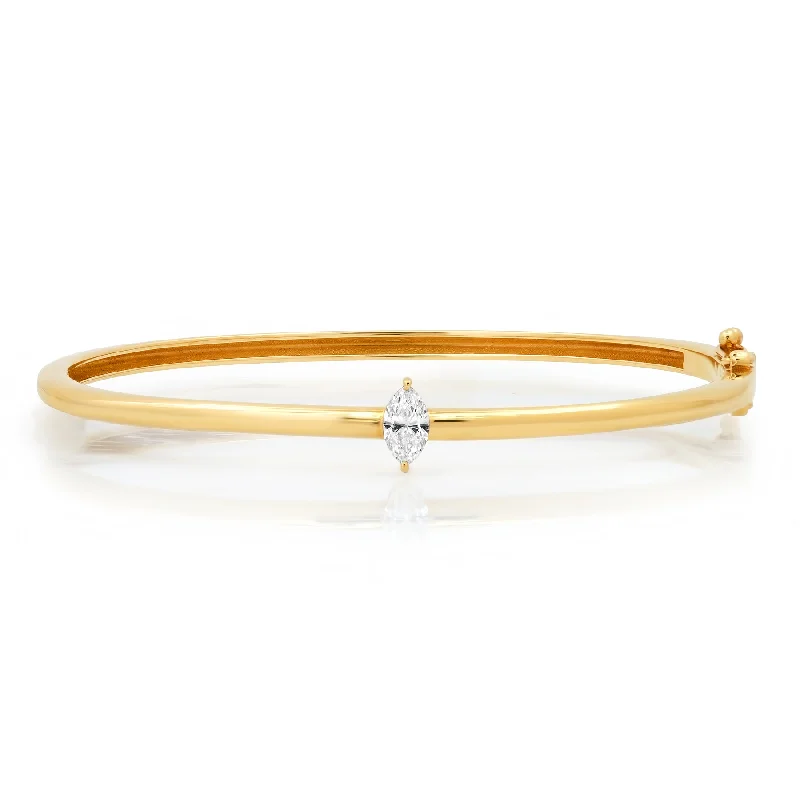 Silver charm bracelets-SOLITAIRE MARQUISE DIAMOND BANGLE, 14kt GOLD