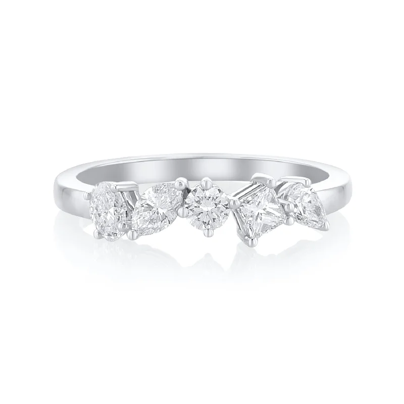 Silver stacking rings for a trendy look -0.62 Carat Natural Diamond Multi Shape 5 Stone Band in 18K White Gold