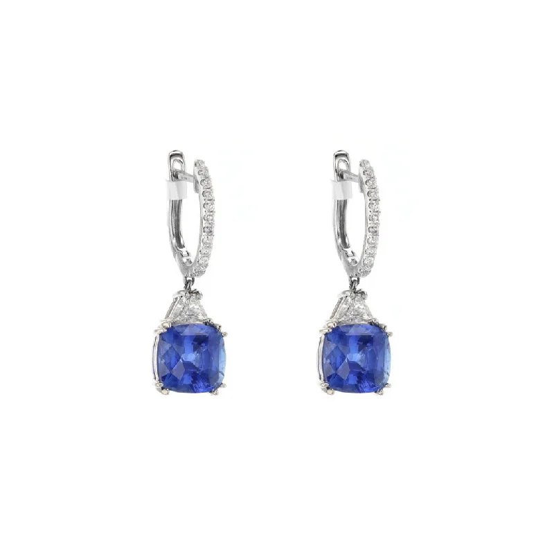 Simple silver hoop earrings for casual style -Blue Sapphire & Diamond Drop Earrings