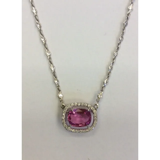 Crystal and gemstone necklaces for added sparkle -Pink Sapphire & Diamond Estate Pendant Necklace