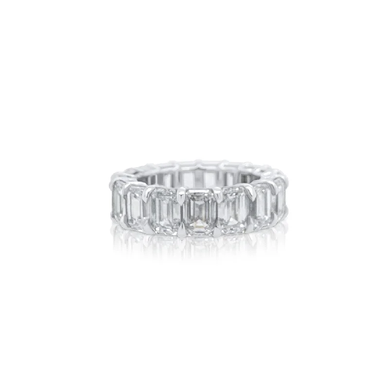 Classic solitaire rings for timeless engagement -10.10 Cttw Emerald Cut Lab Grown Diamond Eternity Wedding Band 14K White Gold