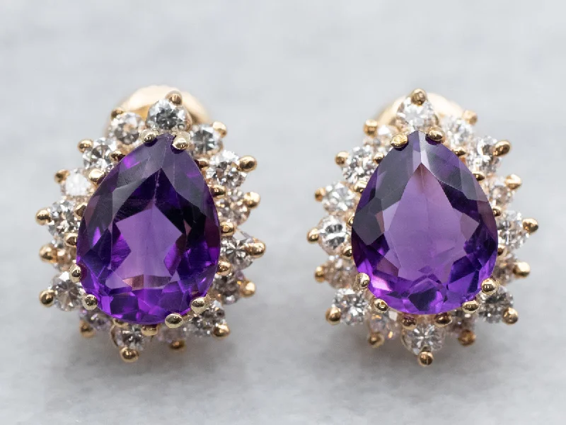 Large hoop earrings for statement style -Amethyst Diamond Halo Stud Earrings