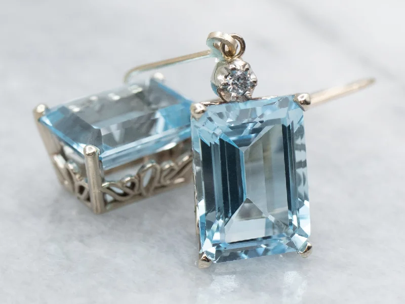 Vintage-inspired stud earrings with rhinestones -Pretty Blue Topaz and Diamond Drop Earrings