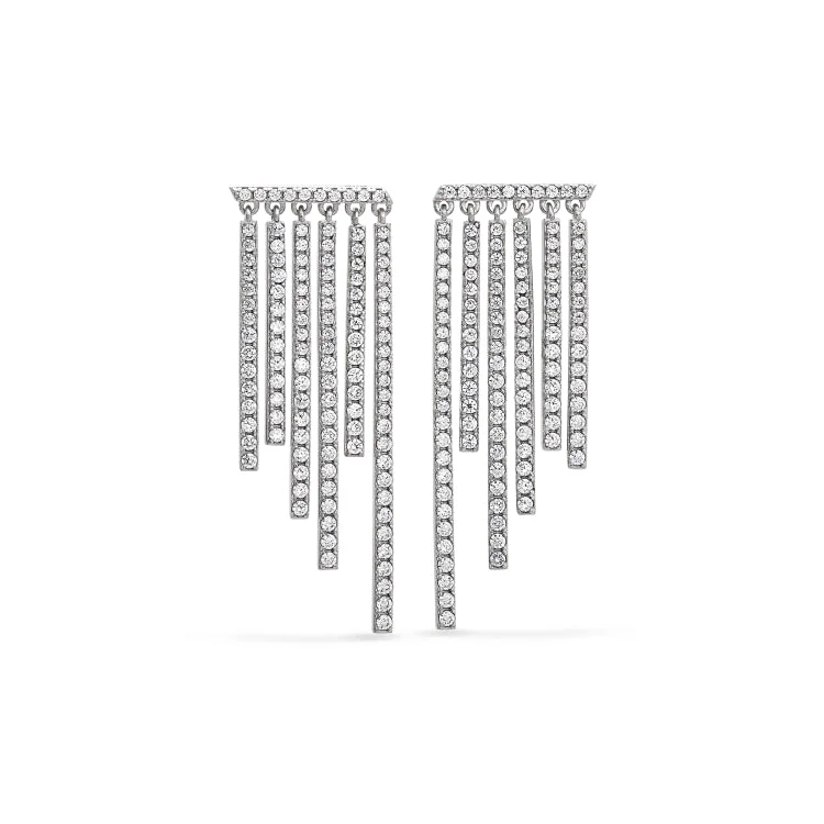 Vintage-inspired earrings with floral designs -Platinum Finish Sterling Silver Micropave Cascade Earrings with Simulated Diamonds