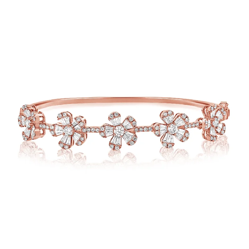 Bracelets for girls-14K Rose Gold Diamond Flower Bangle