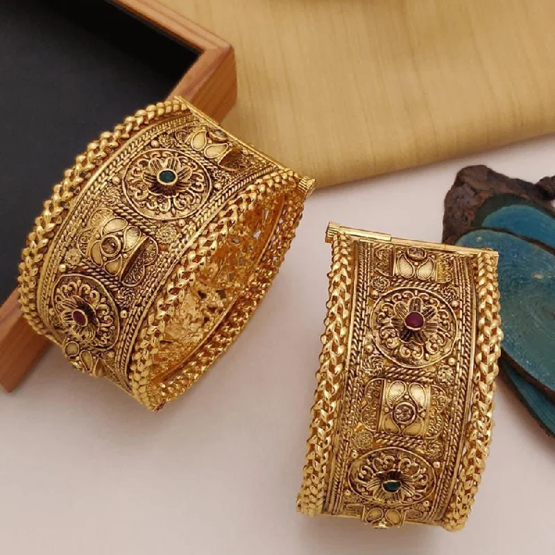 Fashionable chunky bangles for bold style -FS Collection Gold Plated Pota Stone Openable Bangle Set