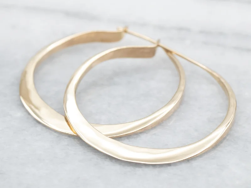 Simple silver earrings for everyday wear -Tapered Gold Flat Hoop Earrings