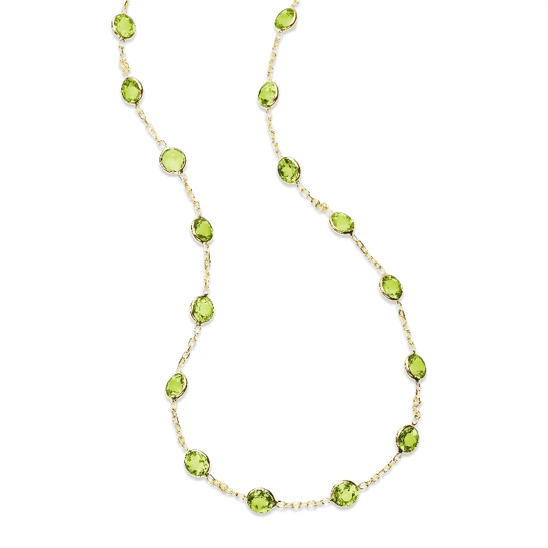 Fashionable choker necklaces for bold fashion -Bezel Set Peridot Station Necklace, 18 Inches, 14K Yellow Gold