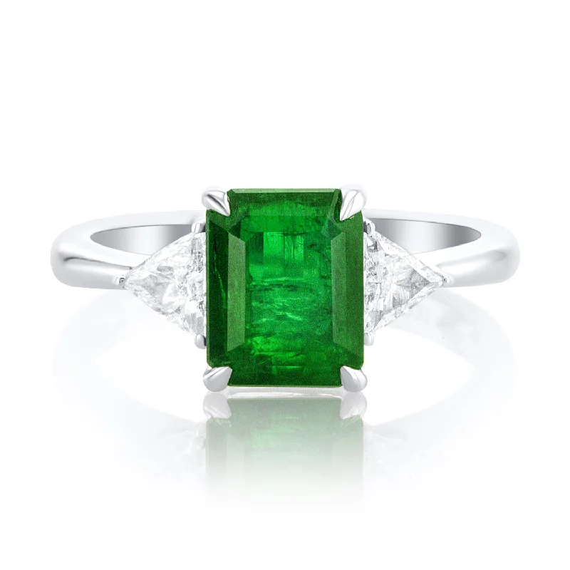 Unique pearl rings for feminine elegance -2.73 Carat Trillion Natural Diamond &  Green Emerald Ring Set in 14K White Gold