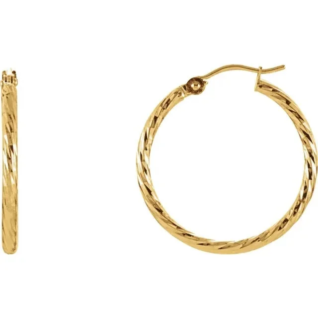 Rose gold hoop earrings for chic looks -Diamond Cut Hoop Gold Earrings