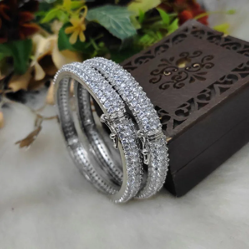 Boho-style mixed metal bangles for eclectic looks -Aamrapali Silver Plated American Diamond Bangle Set