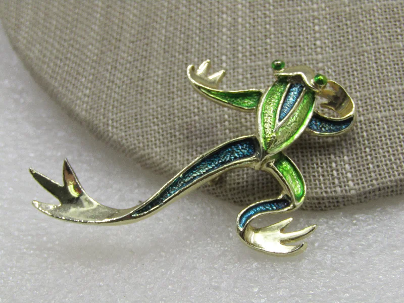 Designer rhinestone brooch-Vintage Green Enameled Frog Brooch, Gerry's, 1960's