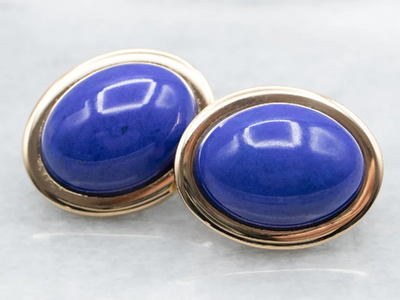 Simple hoop earrings for minimalists -18K Gold Lapis Stud Earrings with Omega Backs