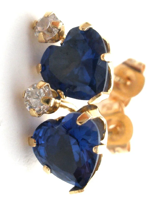 Classic hoop earrings for all occasions -Heart Sapphire Blue CZ Earrings 10K Gold