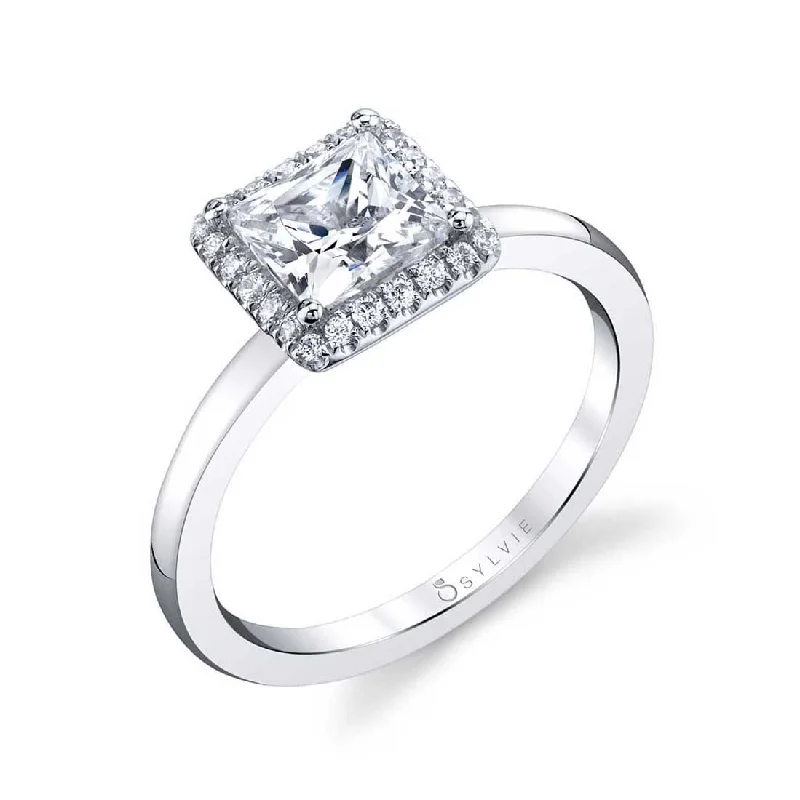 Fashionable silver rings with gemstone accents -Sylvie Modern Princess Cut Engagement Ring With Halo SY293-PR