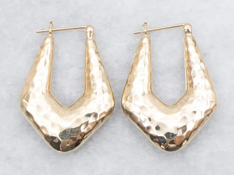 Trendy gemstone earrings for modern fashion -Puffy Gold Hammered Hoop Earrings