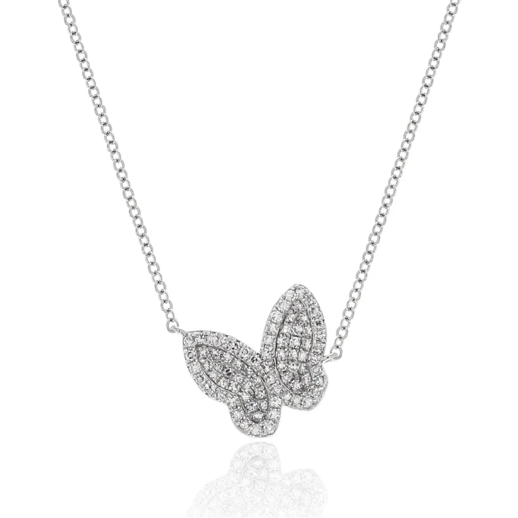 Fashionable personalized birthstone necklaces -Luvente 14k Diamond Butterfly Necklace N01657