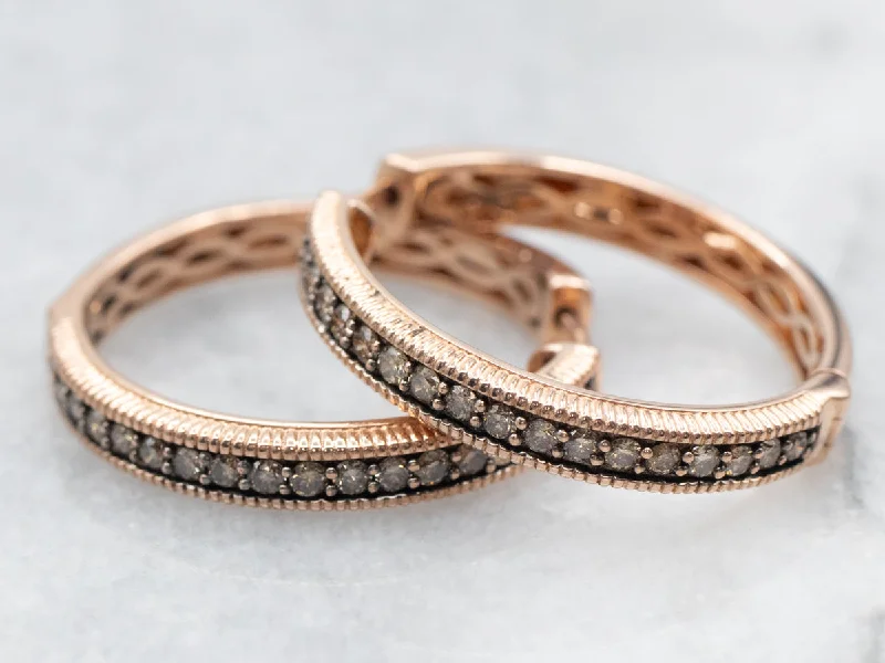 Simple hoop earrings for minimalists -Rose Gold Levian Chocolate Diamond Hinged Hoop Earrings