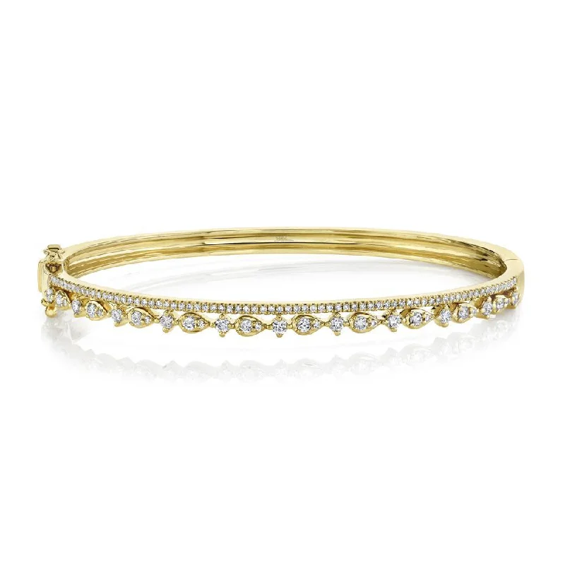 Trendy bangles and bracelets-14K Yellow Gold Diamond Double Row Bangle