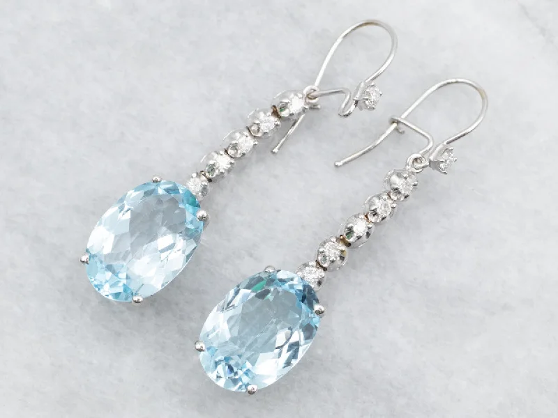 Colorful beaded earrings for casual looks -White Gold Blue Topaz and Diamond Drop Earrings