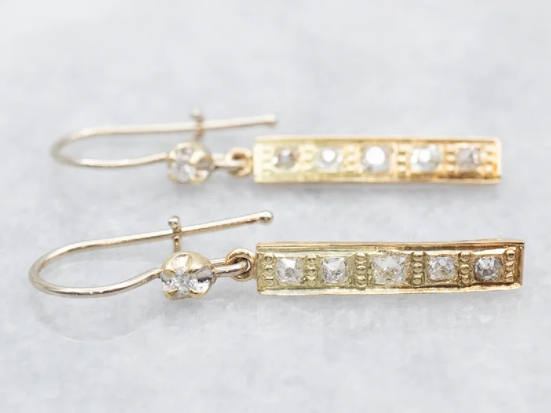 Minimalist earrings for modern fashion -Round and Old Mine Cut Diamond Bar Drop Earrings