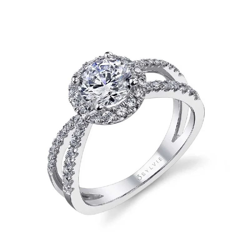 Custom diamond wedding bands for luxurious occasions -Sylvie Split Shank Engagement Ring With Halo SY971