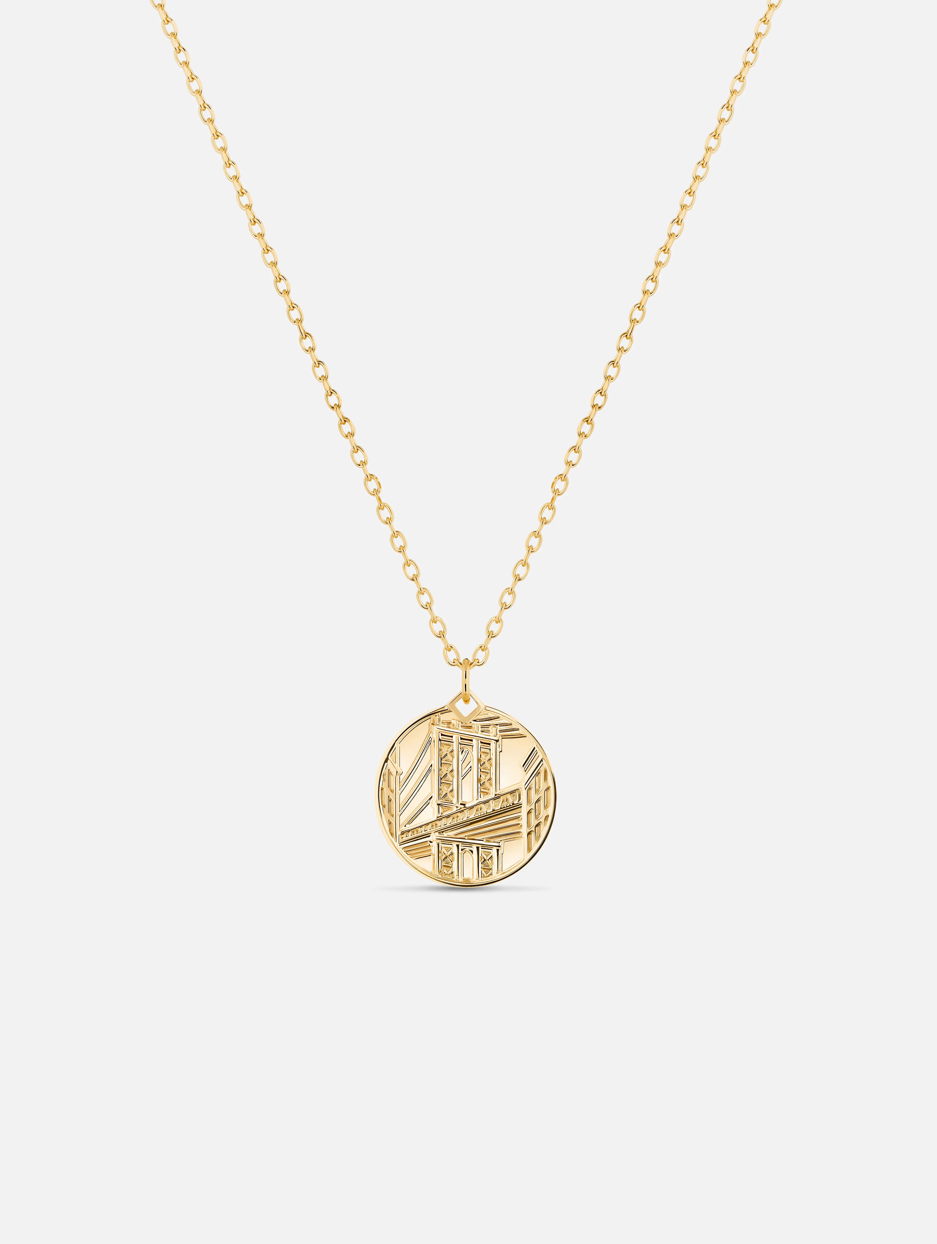 Luxury statement necklaces with pearls -Brooklyn Bridge PM Medallion in Yellow Gold