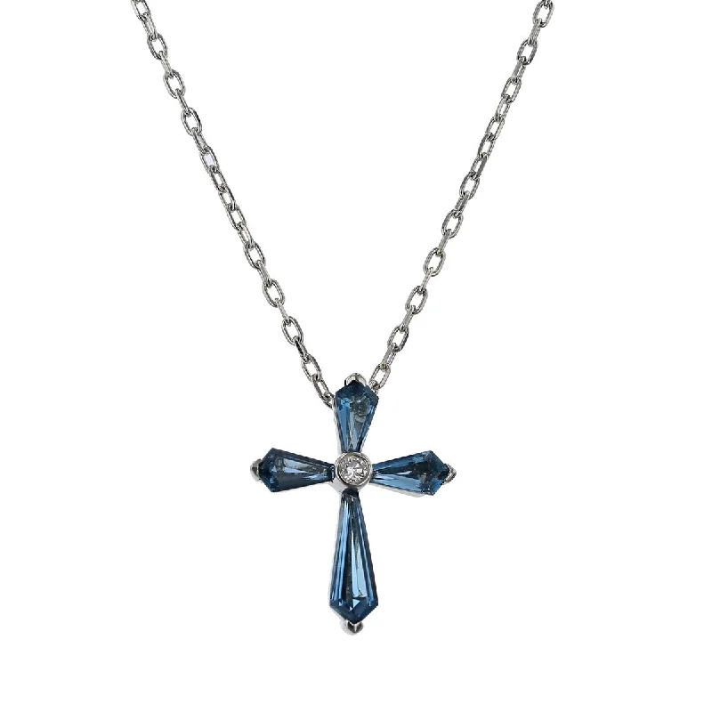 Boho-style crystal necklaces for laid-back fashion -London Blue Topaz and Diamond Cross Pendant Necklace